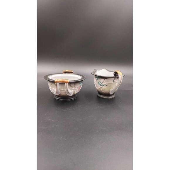 Vintage Dragonware Moriage Creamer And Lidded Sugar Japan Asian Handpainted - Picture 6 of 12